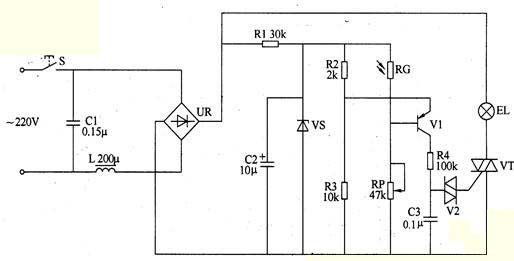 220V自動調光台燈電路圖